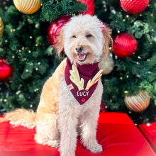 Load image into Gallery viewer, scarlet red personalized reindeer dog bandana
