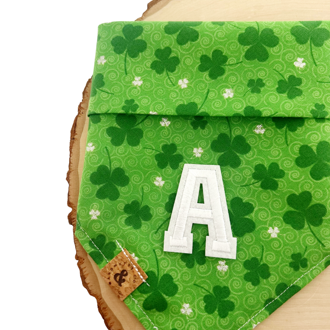 shamrock sparkle letterman dog bandana