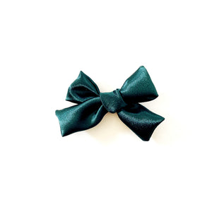 pine green satin hair bow