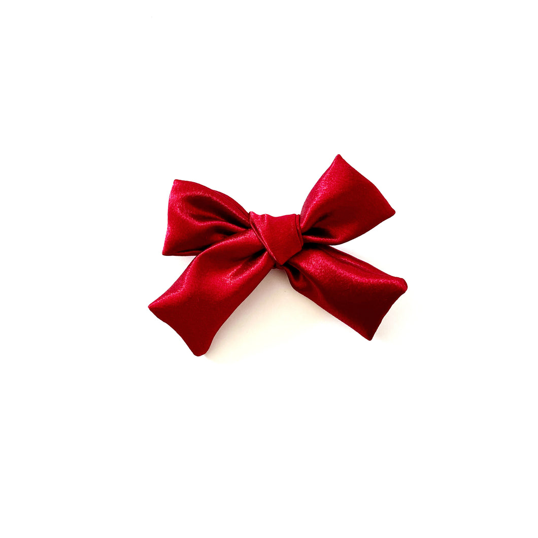 pomegranate red satin hair bow